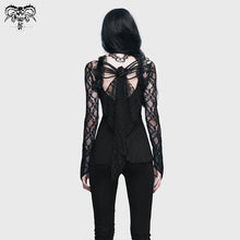 Load image into Gallery viewer, TT051 Gothic v neck mesh long sleeves sexy women rose lace bottoming t-shirt
