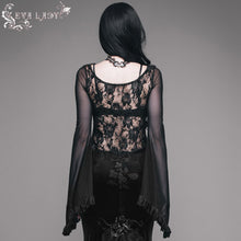 Load image into Gallery viewer, ETT052 Transparent rose lace horn sleeves big round neck sexy women stretchy t-shirt
