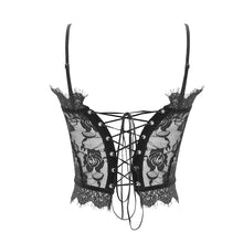 Load image into Gallery viewer, CST005 Summer sexy ladies transparent lace velvet short black suspender vest
