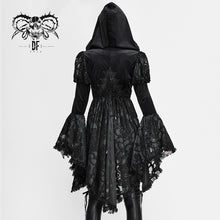 Load image into Gallery viewer, CT166 Gothic flower mesh fake two pieces flared sleeves women hooded coats
