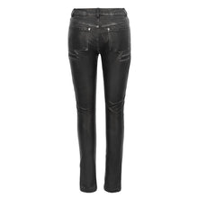 Load image into Gallery viewer, PT130 punk biker block-shaped patchwork hand-rubbed gray women leather pants
