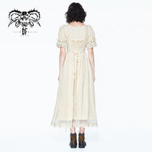 Load image into Gallery viewer, SKT077 creamy white steampunk Victoria vintage drawstring embroidered lace women long dress
