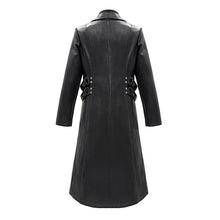 Load image into Gallery viewer, CT147 Military Uniform symmetrical zipper up men long leather coat with loops
