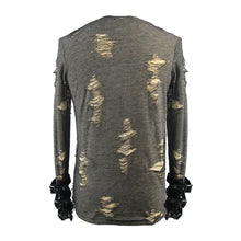 Load image into Gallery viewer, TT099 Autumn everyday wear men black and apricot broken holes punk long sleeves T-shirt
