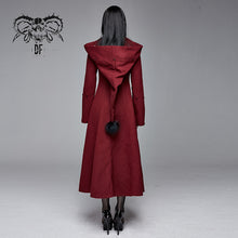 Load image into Gallery viewer, CT12602 daily life winter sexy women red gothic party woolen hooded long coat with fur
