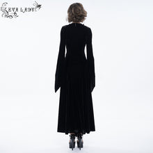 Load image into Gallery viewer, ESKT033 V neck flare sleeves velvet fringed lace gothic sexy ladies women black long party dress
