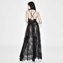 Load image into Gallery viewer, ESKT024S Mysterious Night transparent lace high waist sexy lingerie women halter long dress
