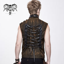 Load image into Gallery viewer, WT038 brown steampunk high collar lace up back zipper up men waistcoat with pockets
