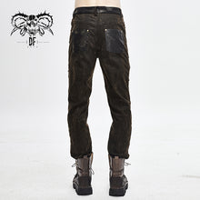 Load image into Gallery viewer, PT117 metallic spiked brown ragged steampunk slim men trousers
