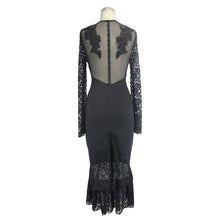 Load image into Gallery viewer, SKT031 full dress sheer lace long sleeves elegant women medium length fishtail dress
