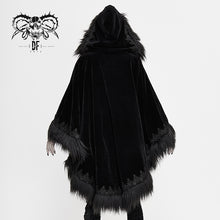 Load image into Gallery viewer, CA019 Gothic fashion women winter warm velvet fur hood black loose cloak
