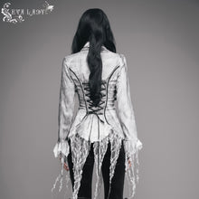 Load image into Gallery viewer, ESHT002 daily lace tassels sexy women long sleeves lace up printed white blouse
