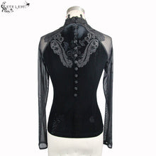 Load image into Gallery viewer, ETT005 Rose embossed small stand collar lace sleeves velvet sexy women T-shirt
