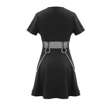 Load image into Gallery viewer, SKT095 daily life black women mesh waist pure cotton stretchy punk dress with chains
