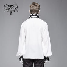 Load image into Gallery viewer, SHT04102 punk wedding Gothic embroidered long sleeve chiffon white men shirt with necktie
