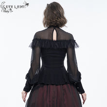 Load image into Gallery viewer, ETT025 mesh horizontal neck sheer lace lantern sleeve gothic women top with red diamond
