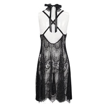 Load image into Gallery viewer, ESX005 Semi-sheer velvet backless halter lace dress sexy lingerie with straps
