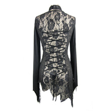 Load image into Gallery viewer, SR004 Autumn asymmetric woollen broken holes lace spliced sexy ladies gothic black sweater
