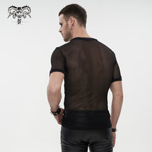 Load image into Gallery viewer, TT039 Summer daily hexagonal diamond mesh round neck short sleeve men punk T-shirts
