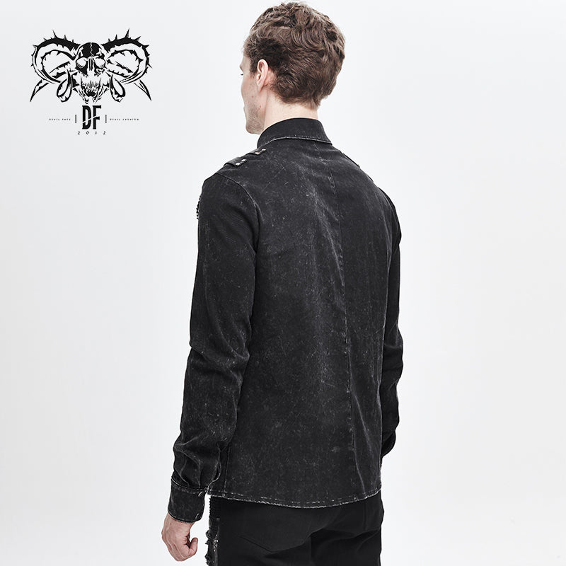 SHT049 Spring asymmetric design mesh spliced punk rock black