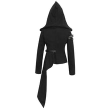 Load image into Gallery viewer, CT157 asymmetrical women black zipper up punk hooded jacket
