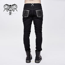 Load image into Gallery viewer, PT10401 designer punk contrast color hand rubbed leather men trousers with loops
