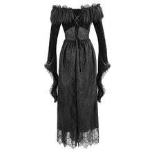 Load image into Gallery viewer, SKT120 Gothic off shoulder lace pleated sexy women formal long dress with fur collar
