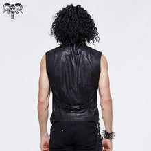 Load image into Gallery viewer, WT035 Men coarse texture woolen patchwork punk leather waistcoat with loops
