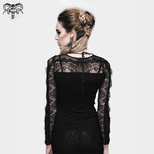 Load image into Gallery viewer, TT012 Daily life Gothic pattern lace sleeves tied with rope sexy women T-shirts
