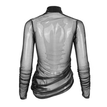 Load image into Gallery viewer, TT234 black Long Sleeve Asymmetric Mesh T-shirt
