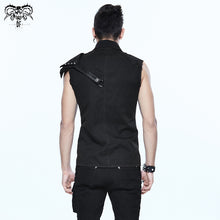 Load image into Gallery viewer, SHT02901 daily life punk rock men black sleeveless shirts with one shoulder armor
