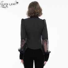 Load image into Gallery viewer, ESHT011 small stand collar long sleeves see through lace paneled sexy women black gothic blouse

