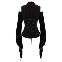 Load image into Gallery viewer, ESHT012 Autumn dark wine cut out chest off the shoulder flare sleeves sexy women gothic blouse
