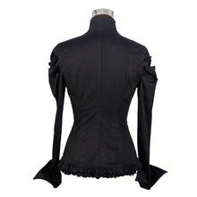 Load image into Gallery viewer, SHT004 Women small collar pleated sleeves everyday wear black elastic blouse with bead pins
