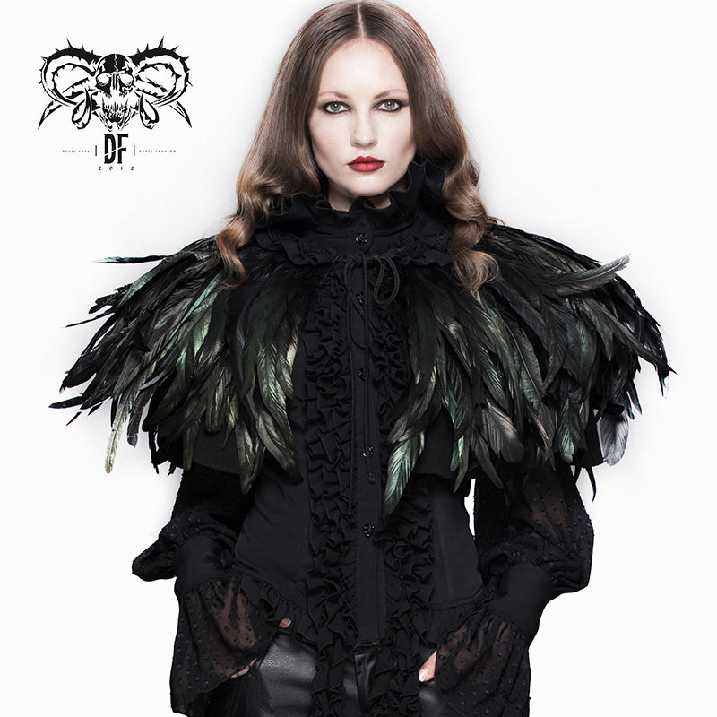 CA011 carnival accessory lace neckline feather gothic shawl for women and men
