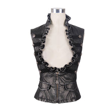 Load image into Gallery viewer, WT00501 Black and silver big opening chest wave collar sexy lady leather waistcoats
