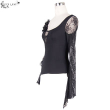 Load image into Gallery viewer, ETT001 Eva lady asymmetrical hem lace sleeves stretchy cotton sexy T-shirt
