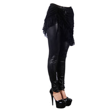 Load image into Gallery viewer, PT019 daily sexy women autumn black leather leggings with rose lace skirts
