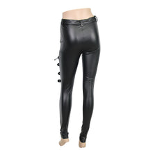 Load image into Gallery viewer, PT035 Punk mesh thigh big elastic women biker leather pants with loops
