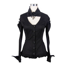 Load image into Gallery viewer, SHT004 Women small collar pleated sleeves everyday wear black elastic blouse with bead pins
