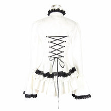 Load image into Gallery viewer, SHT01702 Paisley jacquard flared sleeves Gothic white ruffled lace up women blouse
