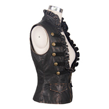 Load image into Gallery viewer, WT00502 Spring biker bronze bared breast wave collar lady steampunk leather short vests
