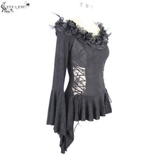 Load image into Gallery viewer, ETT002 Feather rose horizontal neck dark pattern stretchy jacquard sexy women t-shirt
