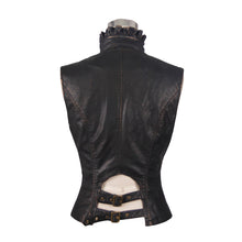 Load image into Gallery viewer, WT00502 Spring biker bronze bared breast wave collar lady steampunk leather short vests
