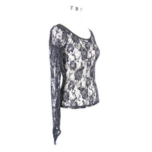 Load image into Gallery viewer, TT045 daily wear see through rose flocking big round collar sexy ladies lace T-shirt
