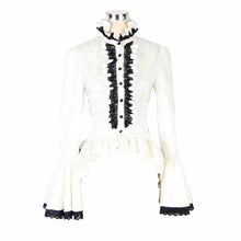 Load image into Gallery viewer, SHT01702 Paisley jacquard flared sleeves Gothic white ruffled lace up women blouse
