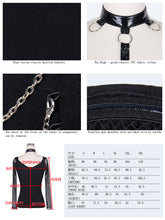 Load image into Gallery viewer, TT004 summer punk big collar bright leather chocker sexy women T-shirt with chain
