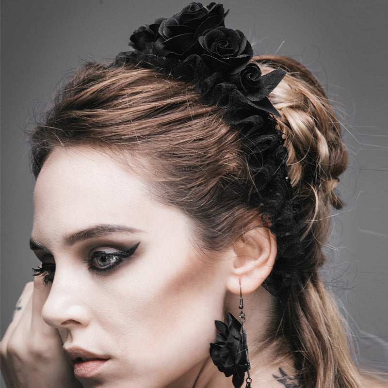 AS024 sexy women headwear Gothic black roses velvet headband