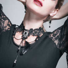 Load image into Gallery viewer, AS026 Feather women black beaded lace necklace with crystal pendant
