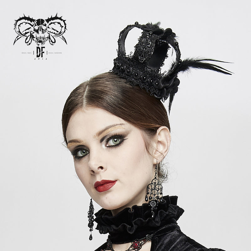 AS052 Gothic cosplay women cross crown headwear with feather